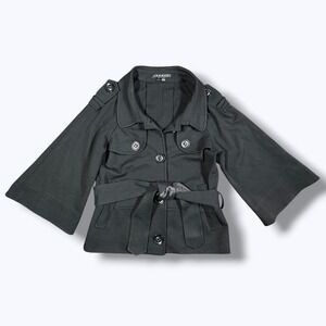Theory Amadi Black Utility Jacket Tie Belt 3/4 Sleeve Sz P XS Minimalist Luxe